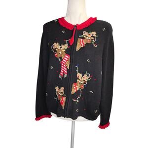 Tiara petites Christmas Cardigan Embroidered Reindeer Snowflakes  PXL